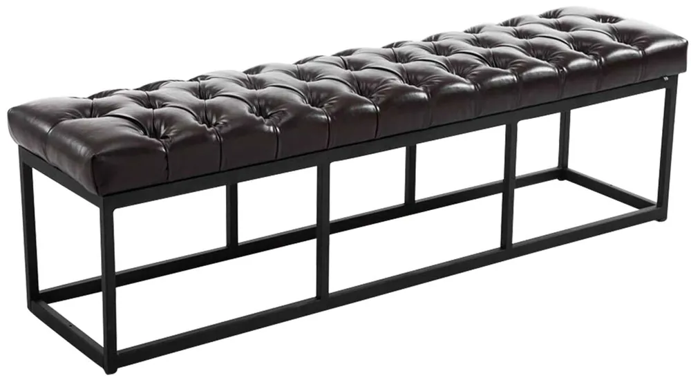 Taburete Pie de Cama Amun Con Base en Negro Simil cuero Marrón 38X150X46 cm - Muebles