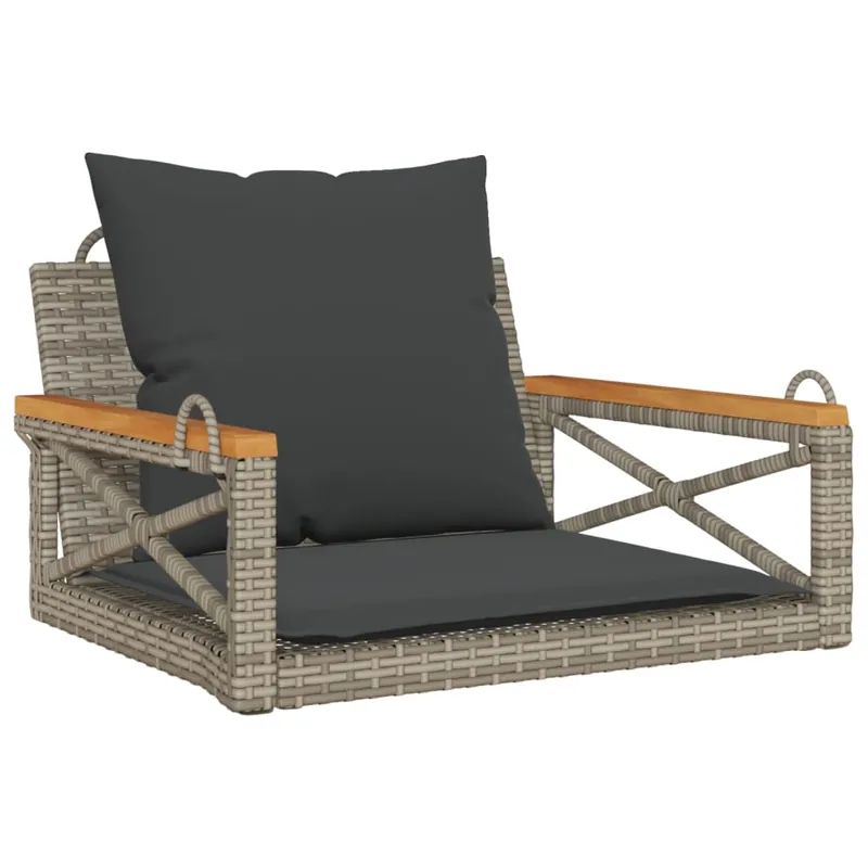 vidaXL Banco columpio con cojines ratán sintético gris 63x62x40 cm - Jardín