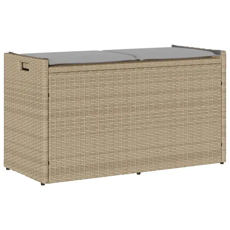 vidaXL Banco de almacenaje con cojín beige 100 cm ratán sintético - Jardín
