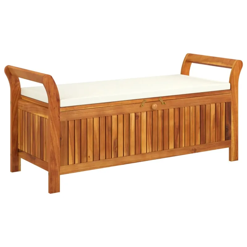 Banco de jardín Mobiliario de exterior terraza de almacenamiento de jardín con cojín 126 cm madera de acacia 02_0011808