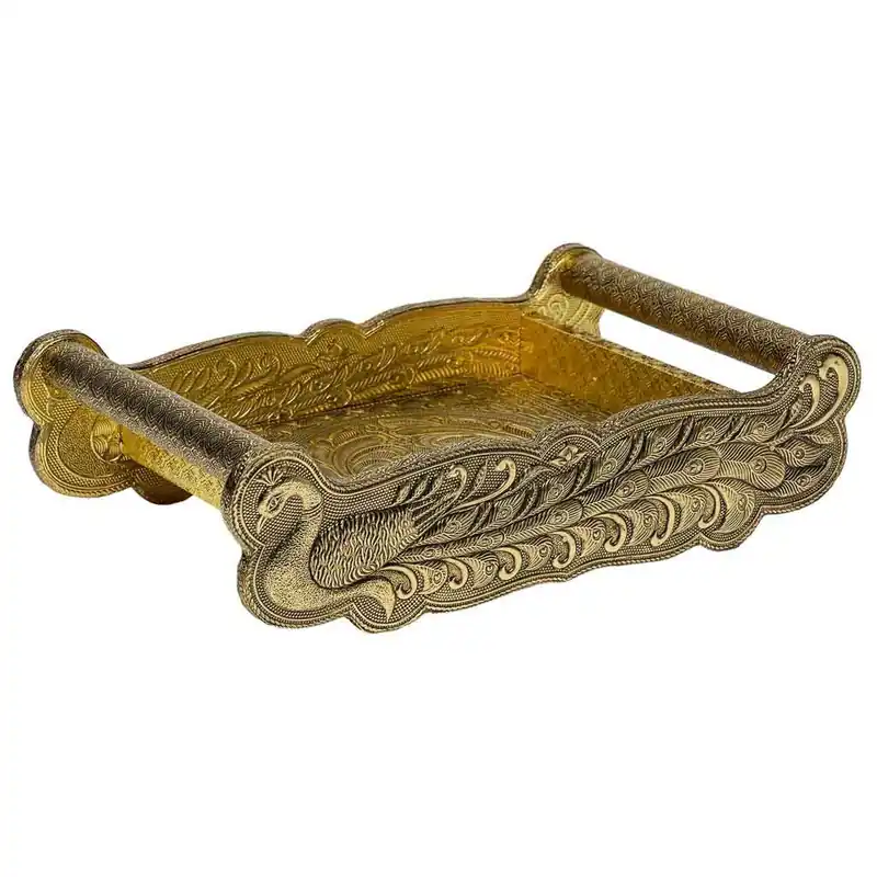 Bandeja de metal repujado dorada 25x13x6 - Cocina