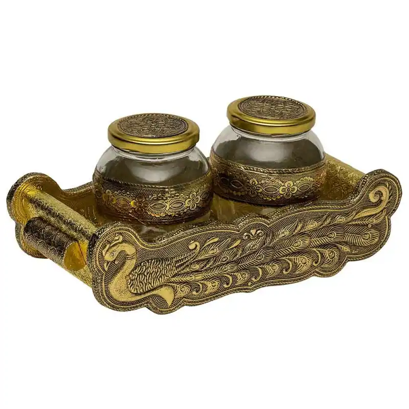 Bandeja de metal repujado dorada 21x14x5 - Cocina