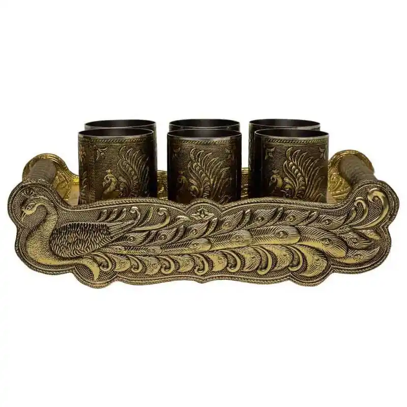 Bandeja de metal repujado dorado 25x13x6 - Cocina
