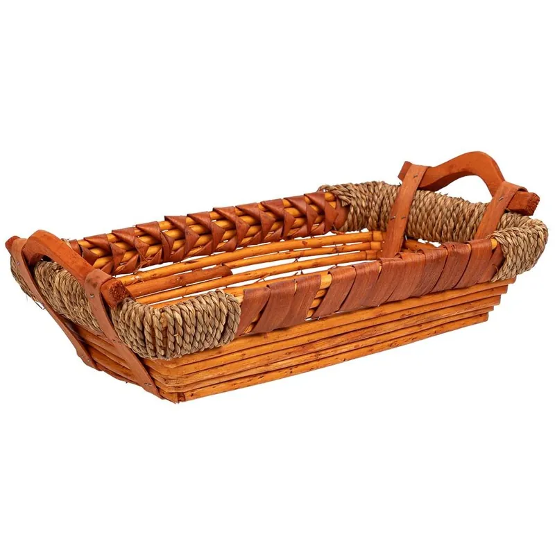 Bandeja de mimbre y madera 38x22x9/12.5h cm - Cocina
