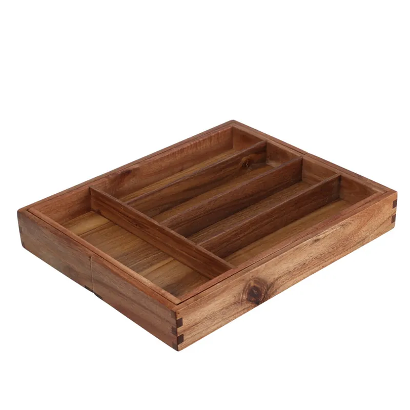 Bandeja para cubiertos de madera de acacia extensible Organizador elegante y funcional - Cocina