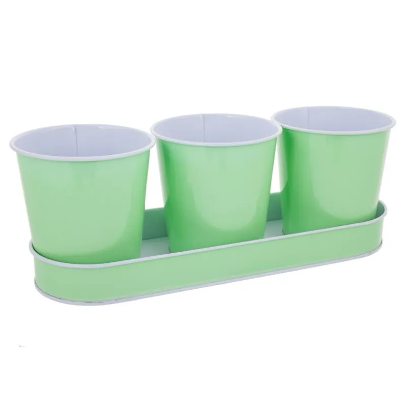 Bandeja y 3 cubos de metal verdes - Jardín