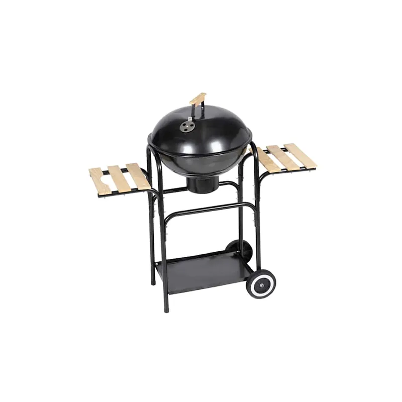 Barbacoa de carbón Louisiana con ruedas + 2 tablas laterales acero negro Ø44 cm - Jardín