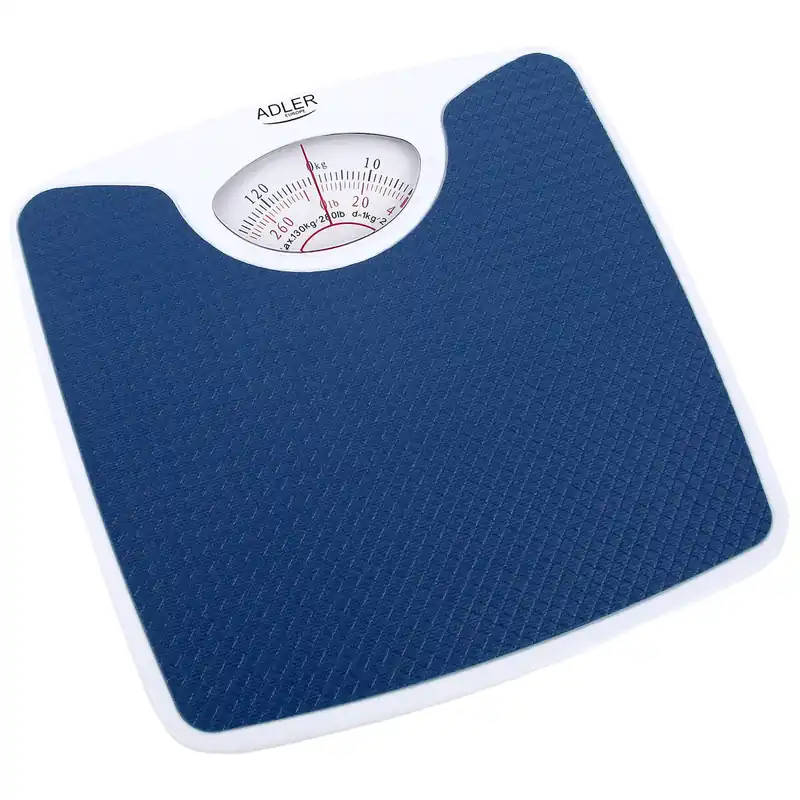Adler AD8151B Báscula Mecánica de Baño, Precisión Analógica de Gran Tamaño, Medición hasta 130 kg, Fácil Uso, , Blanco/azul - Electrodomésticos