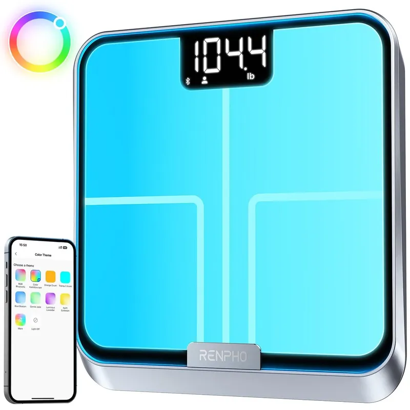 Renpho Báscula de Baño Inteligente Bluetooth ELIS CHROMA Negro Vidrio LED 180kg - Electrodomésticos