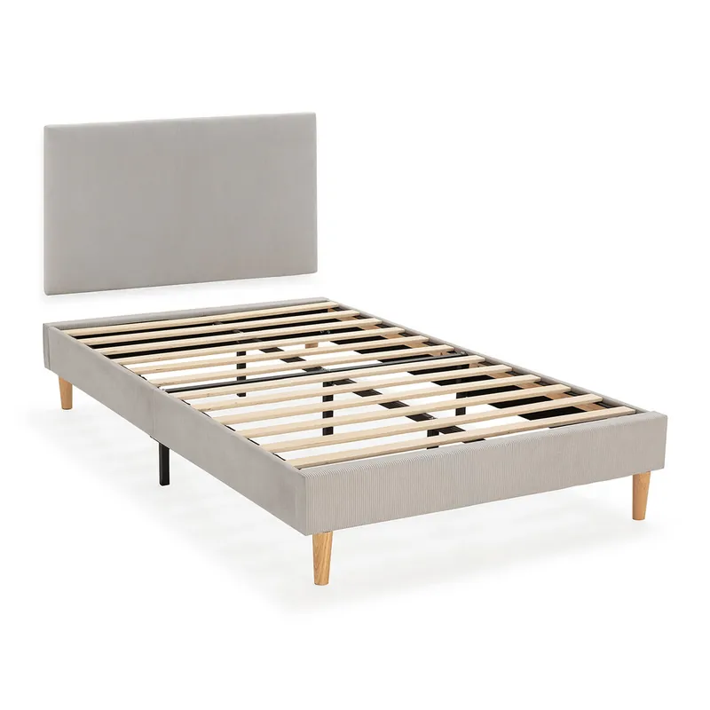 Base tapizada + cabecero Bari 90x190 cm Gris - Descanso