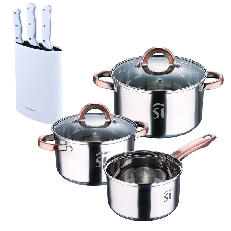 Bateria 5pc acero inoxidable Ø16Ø18Ø20, aptas para inducción+ Bergner NATURALLY Set de 3 Cuchillos con Tacoma en Acero inoxidable - Cocina