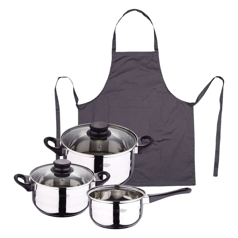 Set de baterías de cocina Toledo 5pc aptas para inducción+ Delantal de Cocina Gris oscuro 100% Algodón 75x80cm de talla única SMART MasterPRO