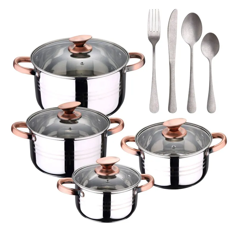 Bateria 8pc acero inoxidable apta para inducción Colección San Ignacio Premium + Set de 16 Cubiertos en Acero Inoxidable NOIA San Ignacio - Cocina