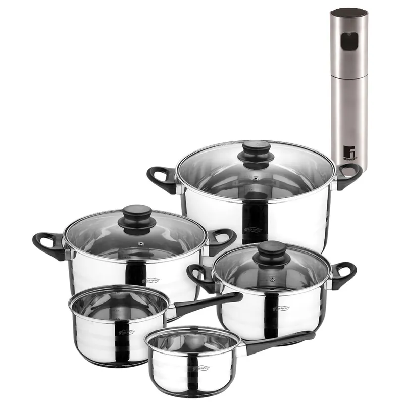 Batería de cocina de ocho piezas San Ignacio+ Bergner Copper Pulverizador de Aceite y vinagre Ø4x17,5cm en acero inoxidable