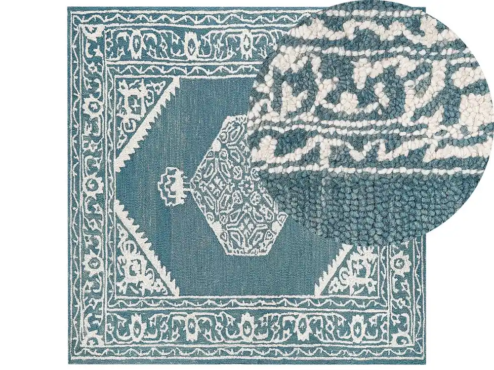 Alfombra GEVAS Azul 200 x 200 cm Lana - Textil