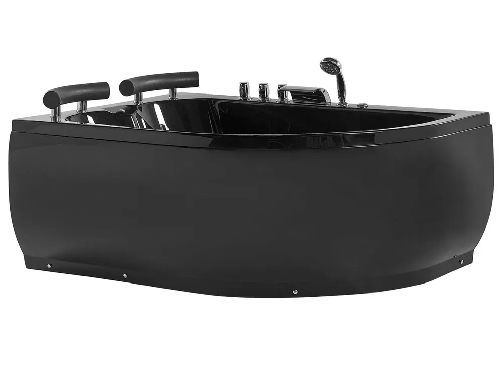 Bañera de hidromasaje LED esquinera PARADISO Izquierda 158 x 113 cm Negro - Baño