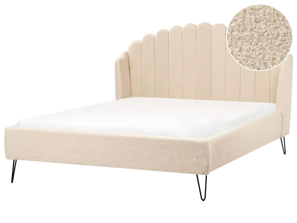 Cama Bouclé AMBILLOU 140 x 200 cm Blanco crema - Descanso