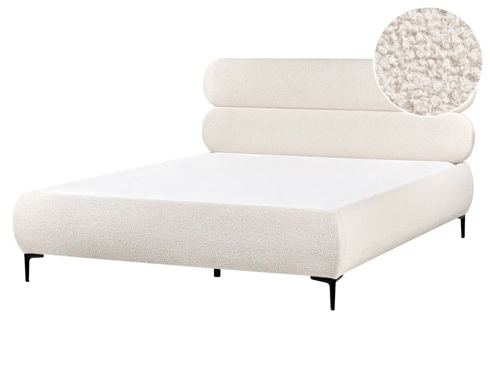 Cama Bouclé LESSAY 160 x 200 cm Blanco crema - Descanso