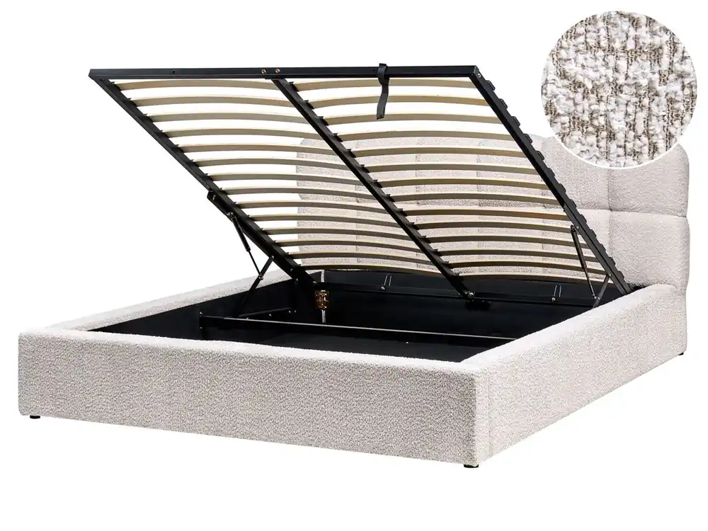 Cama con almacenaje Bouclé BASTON 160 x 200 cm Beige claro - Descanso