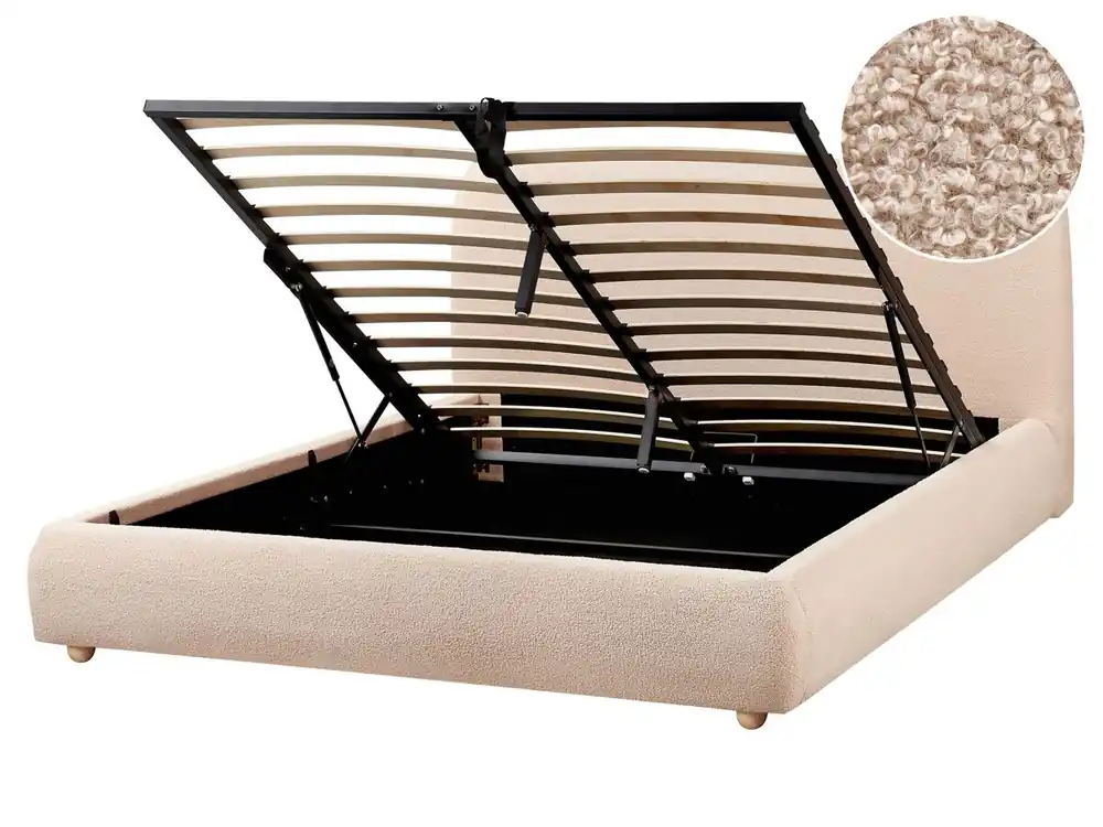 Cama con almacenaje Bouclé BLAGNAC 160 x 200 cm Beige - Descanso