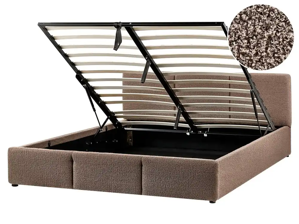 Cama con almacenaje Bouclé BOUSSE 160 x 200 cm Blanco crema - Descanso