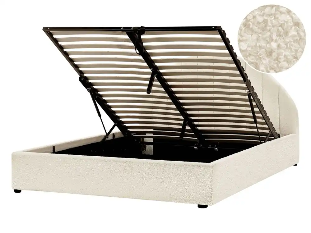 Cama con almacenaje Bouclé CHADENET 140 x 200 cm Blanco crema - Descanso