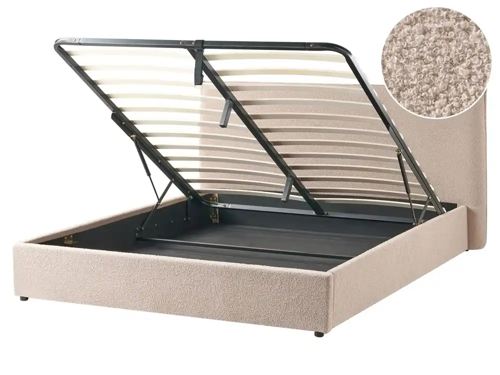 Cama con almacenaje Bouclé LAVAUR 160 x 200 cm Beige - Descanso