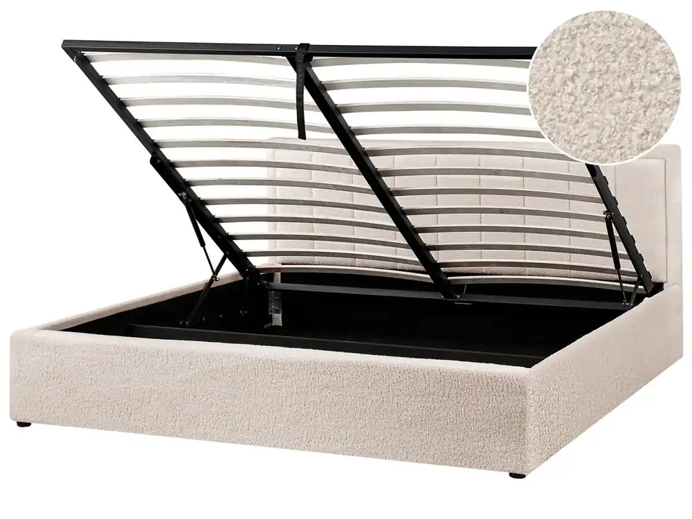 Cama con almacenaje Bouclé MONTLAUR 180 x 200 cm Beige - Descanso