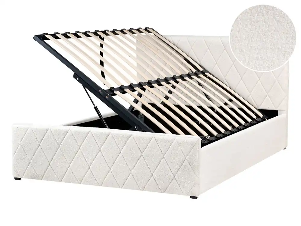 Cama con almacenaje Bouclé ROCHEFORT 140 x 200 cm Blanco crema - Descanso