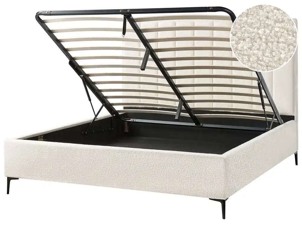 Cama con almacenaje Bouclé SEZANNE 180 x 200 cm Blanco crema - Descanso