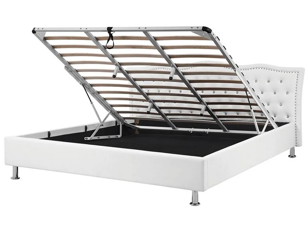 Cama con almacenaje Piel sintética METZ 180 x 200 cm Blanco - Descanso