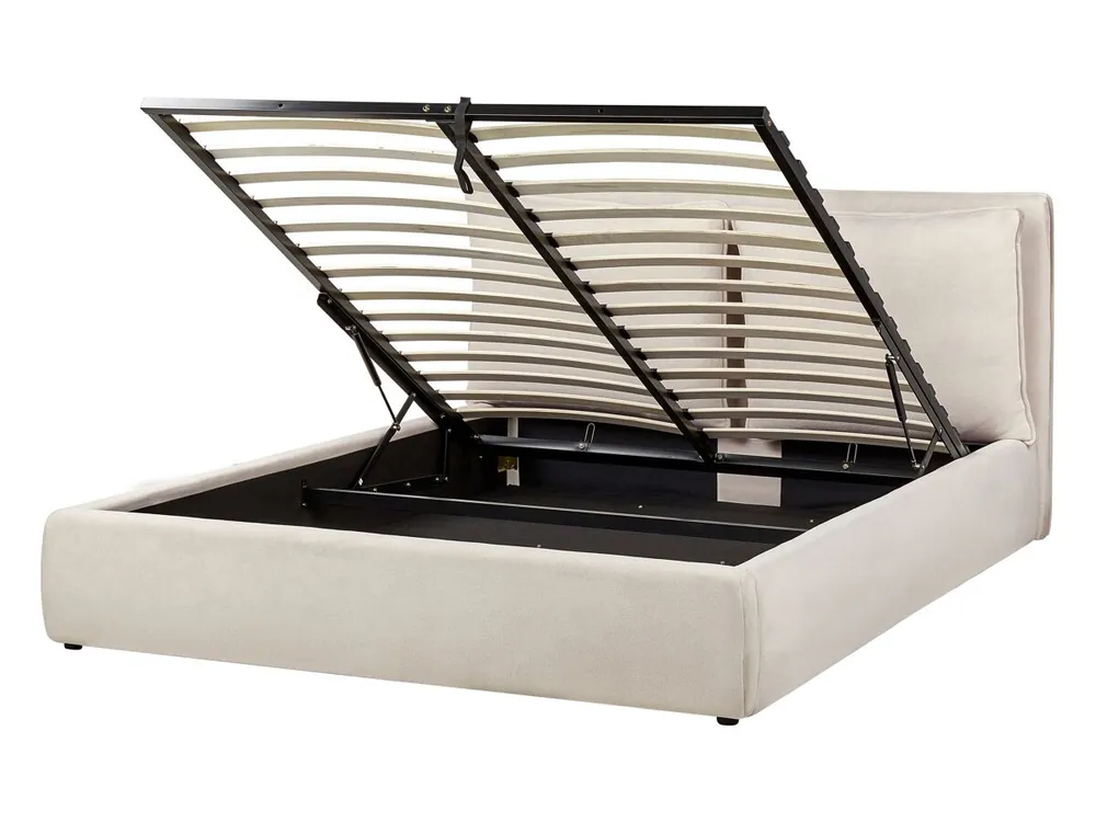 Cama con almacenaje Tela BAJONNA 160 x 200 cm Beige claro - Descanso