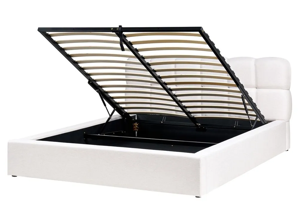 Cama con almacenaje Tela BASTON 160 x 200 cm Blanco crema - Descanso