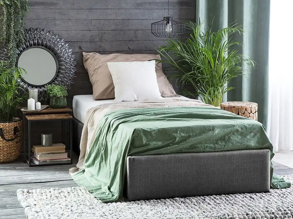 Cama con almacenaje sin cabecero Tela DINAN 90 x 200 cm Gris oscuro - Descanso