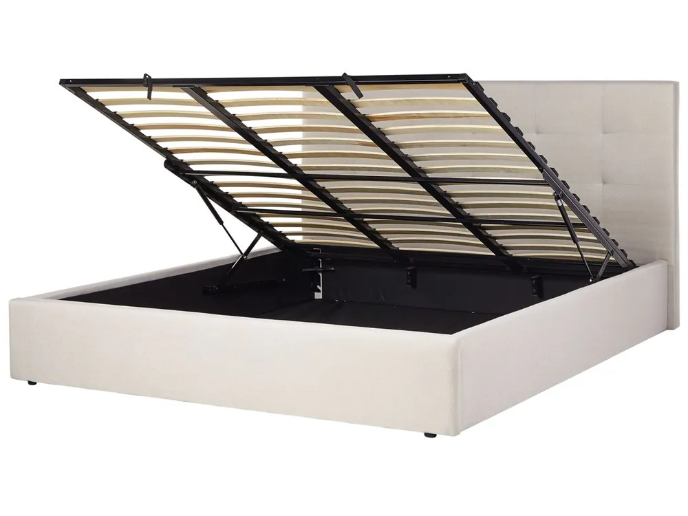 Cama con almacenaje Tela LORIENT 180 x 200 cm Beige - Descanso