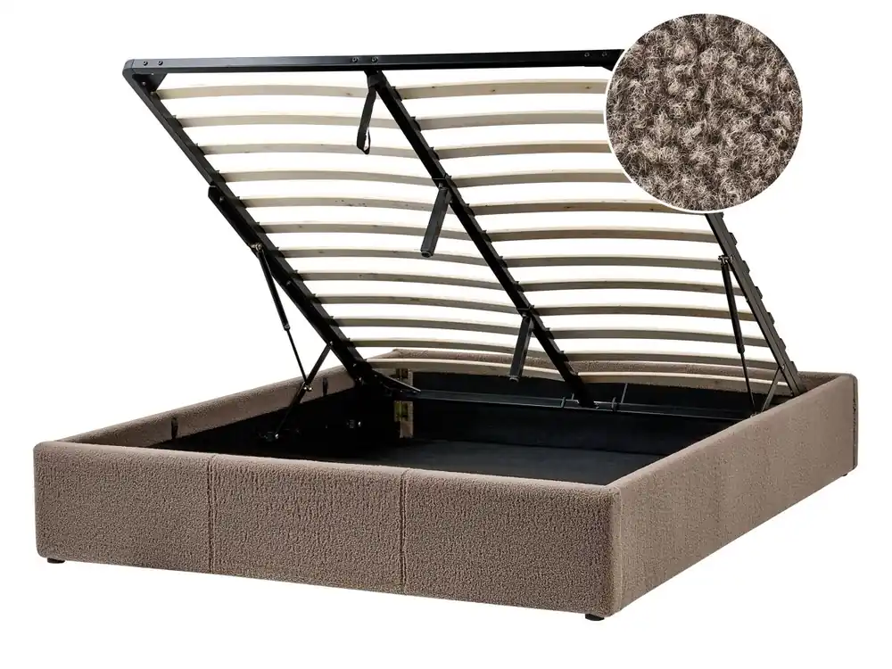 Cama con almacenaje sin cabecero Bouclé DINAN 140 x 200 cm Gris pardo - Descanso