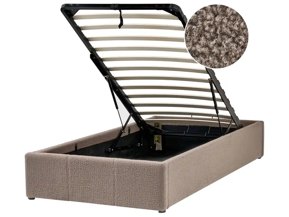 Cama con almacenaje sin cabecero Bouclé DINAN 90 x 200 cm Gris pardo - Descanso