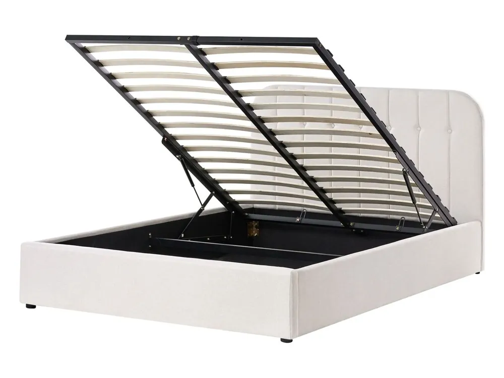Cama con almacenaje CHALLANS Tela Blanco crema 140 x 200 cm - Descanso
