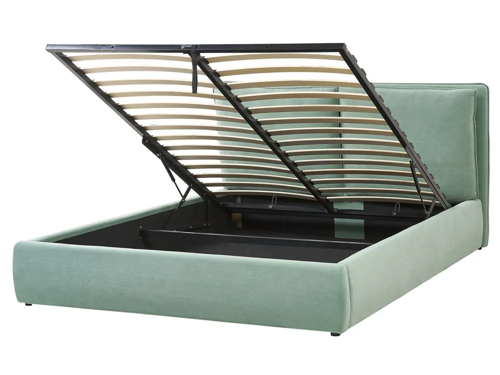 Cama con almacenaje Terciopelo BAJONNA 160 x 200 cm Verde menta - Descanso