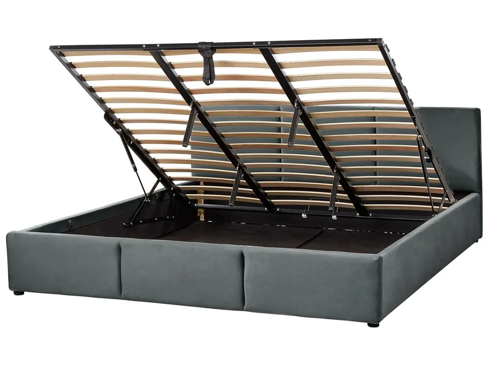 Cama con almacenaje Terciopelo BOUSSE 180 x 200 cm Beige claro - Descanso