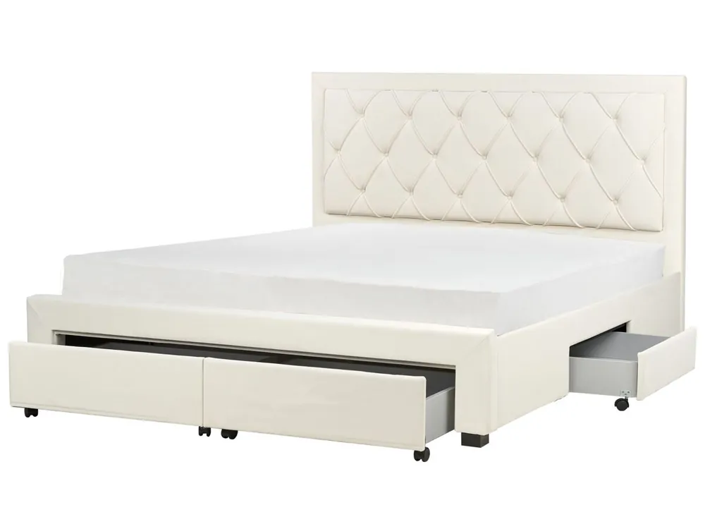 Cama con cajones Terciopelo LIEVIN 180 x 200 cm Beige claro - Descanso