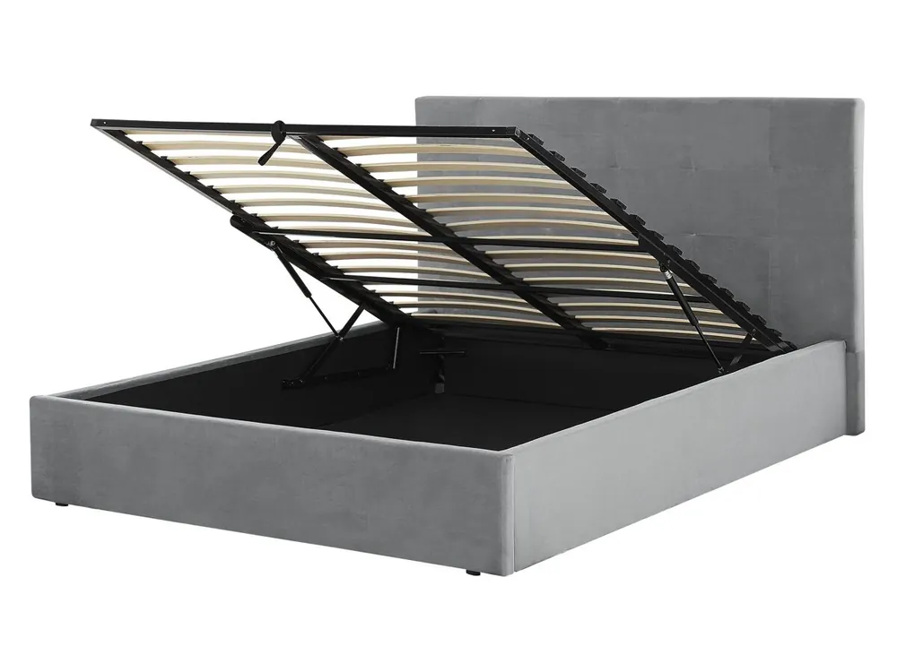Cama con almacenaje Terciopelo LORIENT 140 x 200 cm Gris claro - Descanso