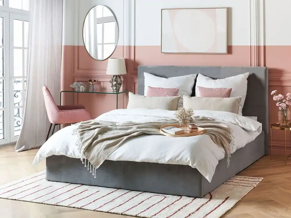 Cama con almacenaje Tela LORIENT 160 x 200 cm Beige - Descanso