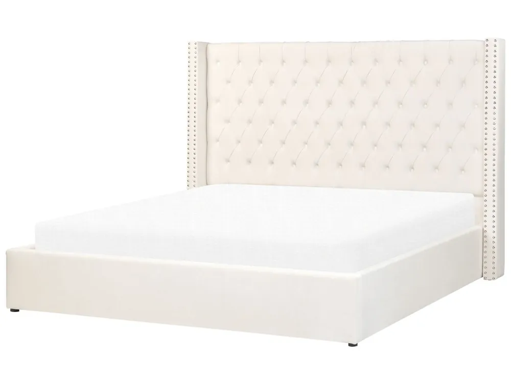 Cama con almacenaje Terciopelo LUBBON 180 x 200 cm Blanco crema - Descanso