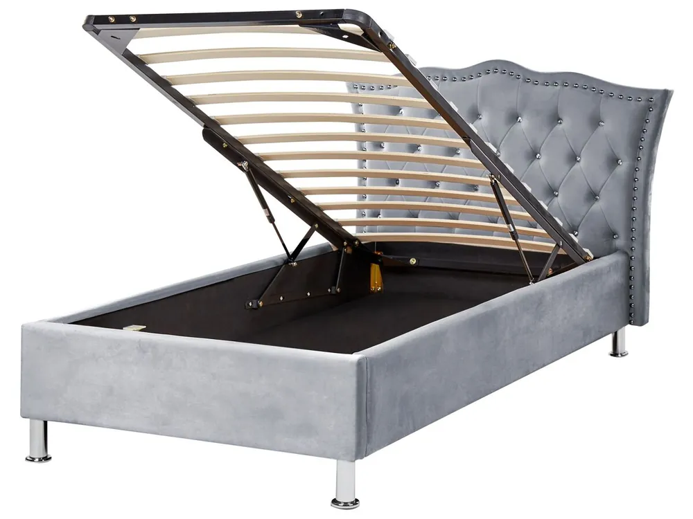 Cama con almacenaje Terciopelo METZ 90 x 200 cm Gris - Descanso