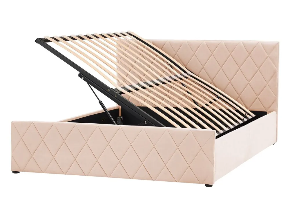 Cama con almacenaje Terciopelo ROCHEFORT 140 x 200 cm Beige - Descanso