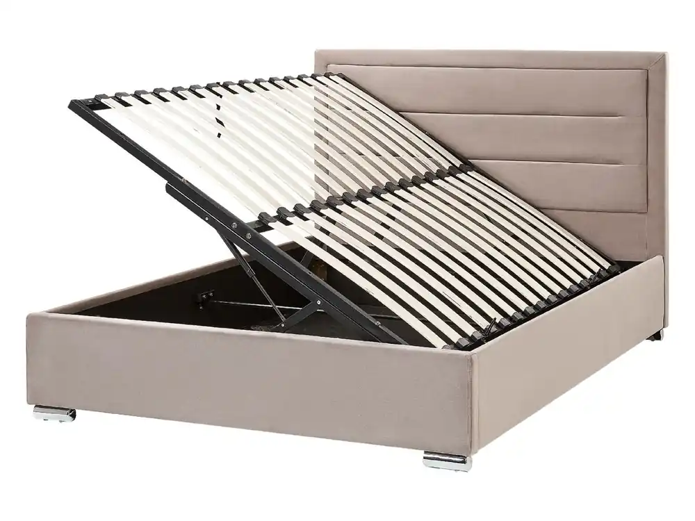 Cama con almacenaje Terciopelo ROUEN 140 x 200 cm Gris pardo - Descanso