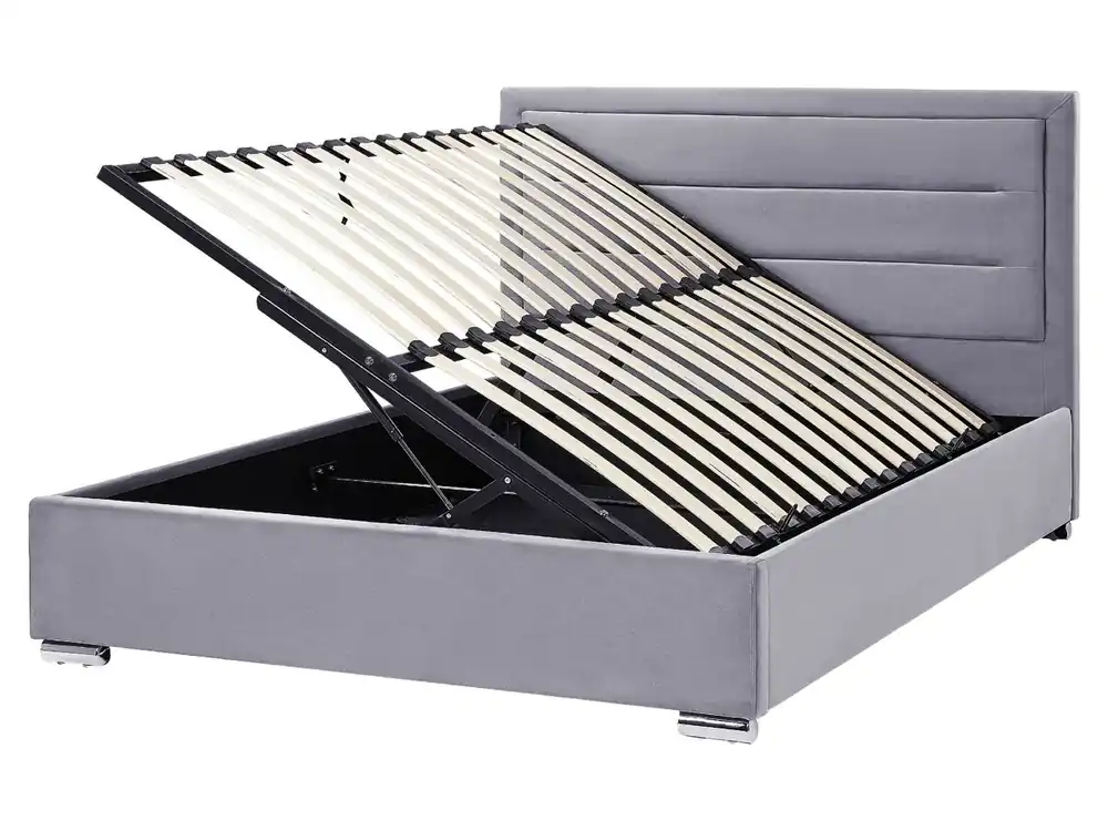 Cama con almacenaje Terciopelo ROUEN 160 x 200 cm Gris oscuro - Descanso