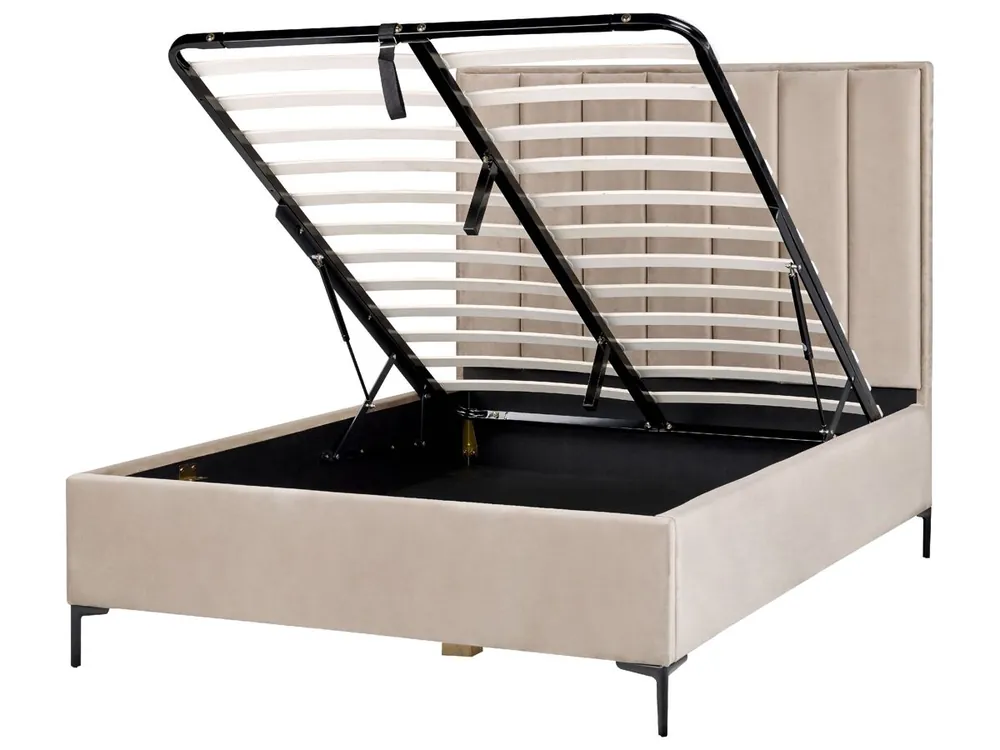 Cama con almacenaje Terciopelo SEZANNE 140 x 200 cm Gris pardo - Descanso