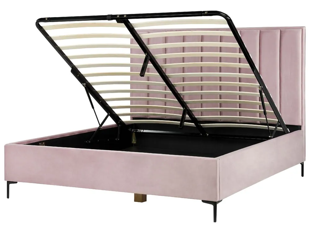 Cama con almacenaje Terciopelo SEZANNE 180 x 200 cm Gris pardo - Descanso